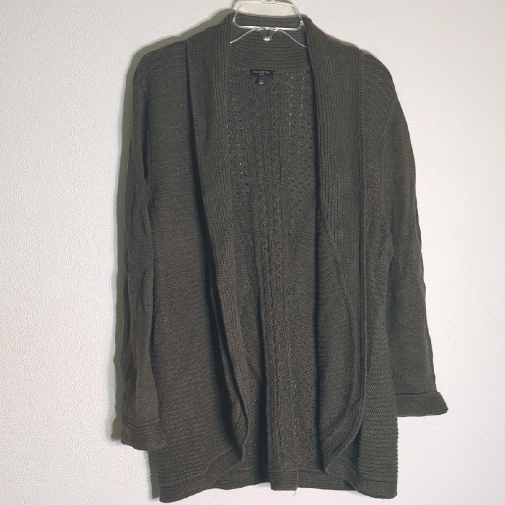 Talbots Womens Cardigan Sweater Cable Knit Quiet Luxury Spring LP Large‎ Petite